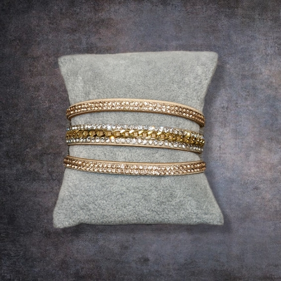 A21 Copper Gold Silver Rhinestone Crystal Wrap Bracelet Suede Adjustable A21 - Picture 6 of 14